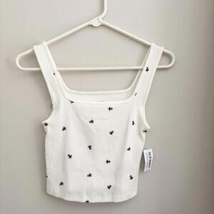 Old Navy Women's White Petite Tank Top with Small Floral Print, Size S